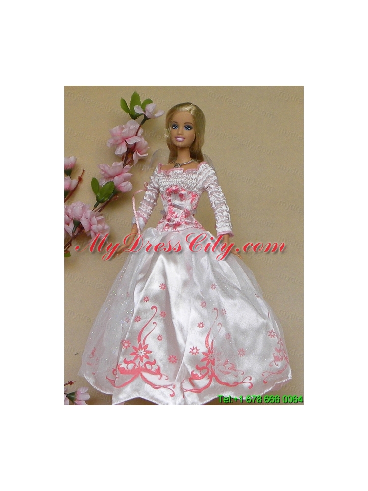 New Beautiful White Long Sleeves Handmade Wedding Party Clothes Fashion Dress for Noble Barbie