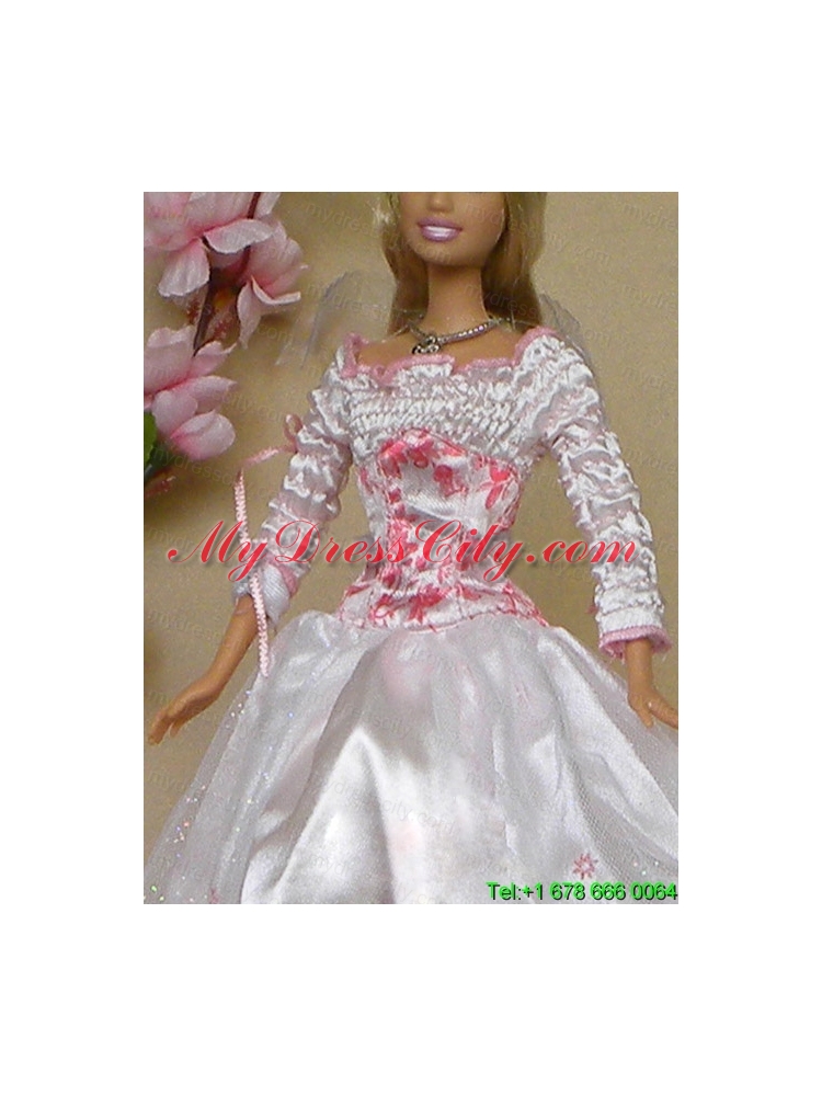 New Beautiful White Long Sleeves Handmade Wedding Party Clothes Fashion Dress for Noble Barbie