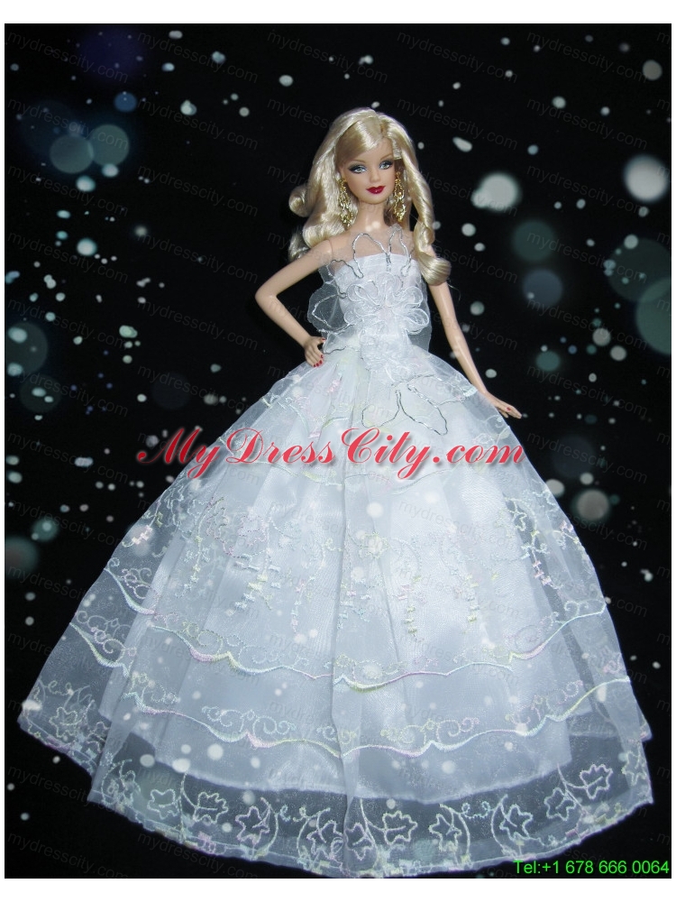 Romantic Baby Blue Strapless Lace Fashion Wedding Dress for Noble Barbie