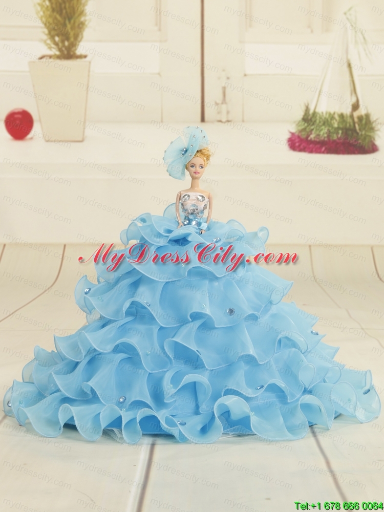 2015 Aqua Blue Bowknot Barbie Doll Dress