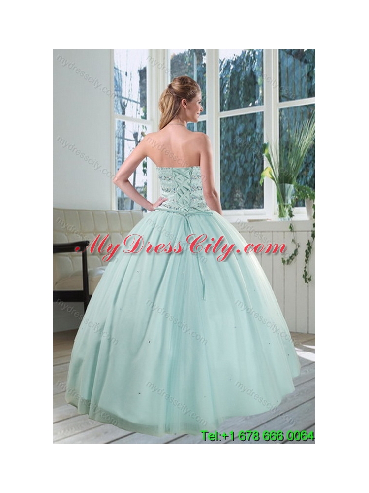 2015 Elegant Apple Green Strapless Sweet 15 Dresses with Beading