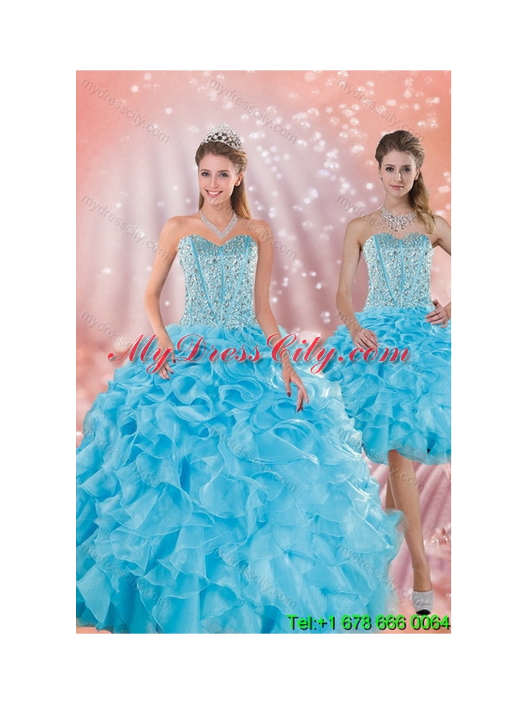 Elegant Baby Blue Quince Dresses with Beading and Ruffles