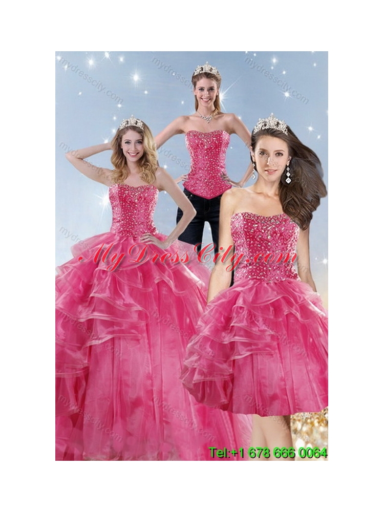 Elegant Pink Quinceanera Dresses with Beading and Ruffles for 2015