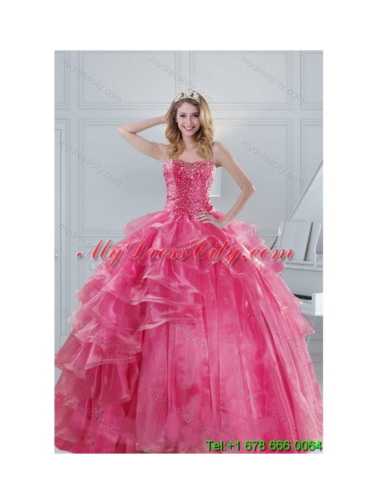 Elegant Pink Quinceanera Dresses with Beading and Ruffles for 2015