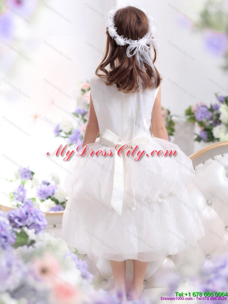 Cheap White Appliques Scoop Flower Girl Dress for 2015