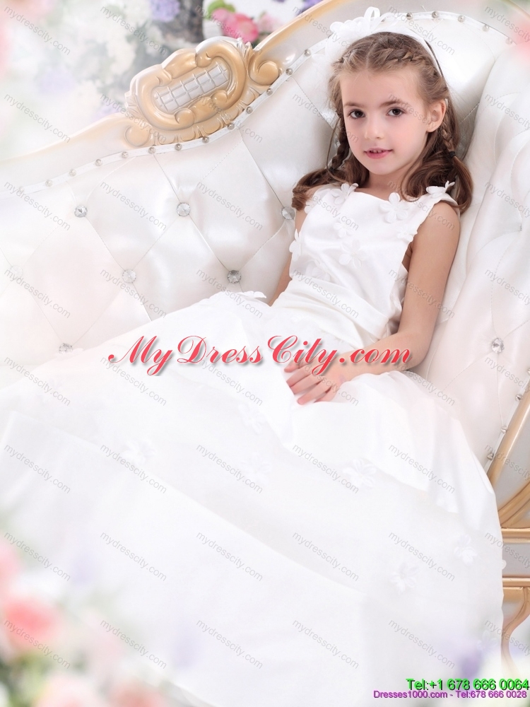 Cheap White Scoop Flower Girl Dress with Appliques