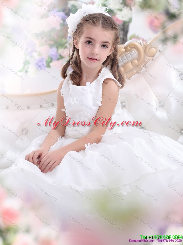 Cheap White Scoop Flower Girl Dress with Appliques