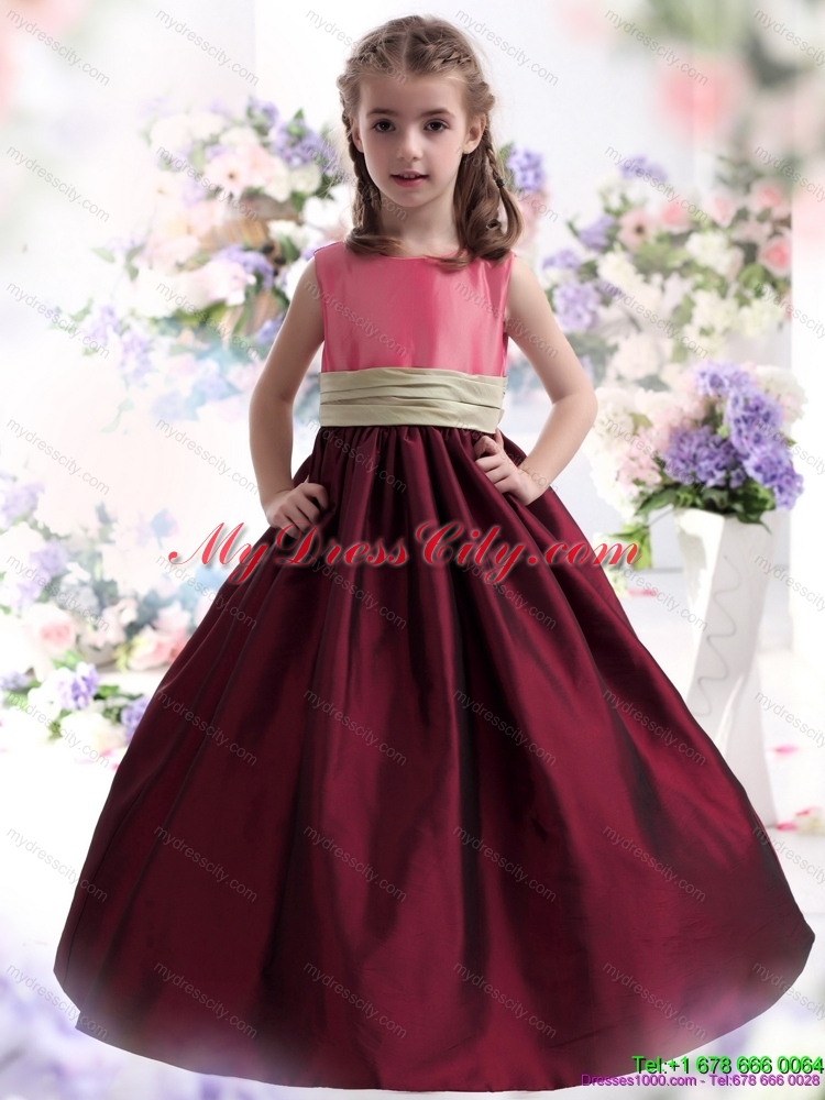 Latest Multi Color Ruffled 2015 Flower Girl Dress with Sash