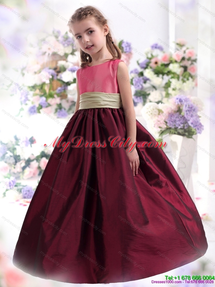 Latest Multi Color Ruffled 2015 Flower Girl Dress with Sash