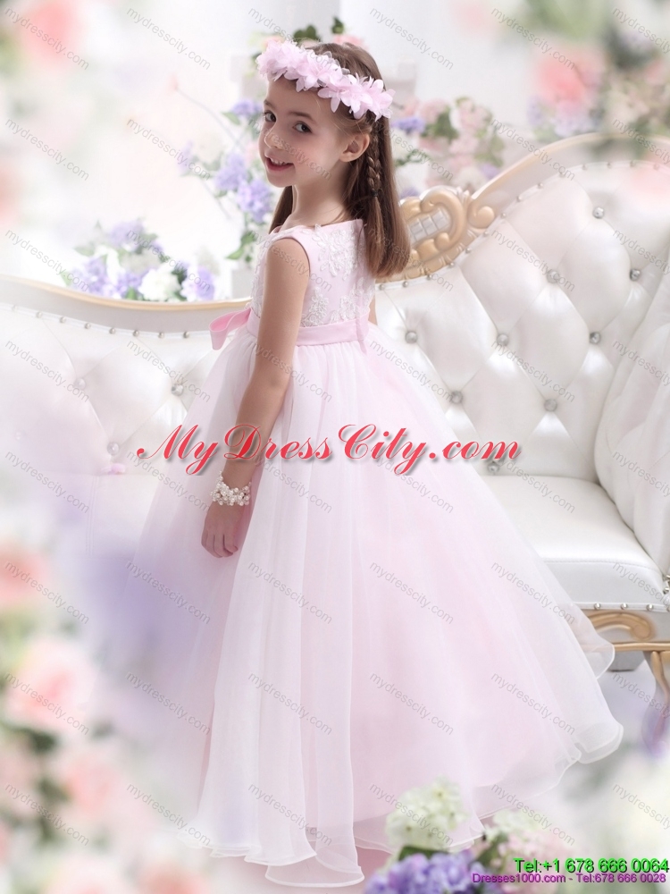 Latest Scoop Appliques and Bownot Flower Girl Dresses in Baby Pink