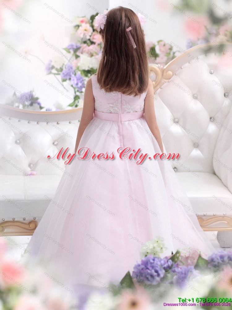 Latest Scoop Appliques and Bownot Flower Girl Dresses in Baby Pink