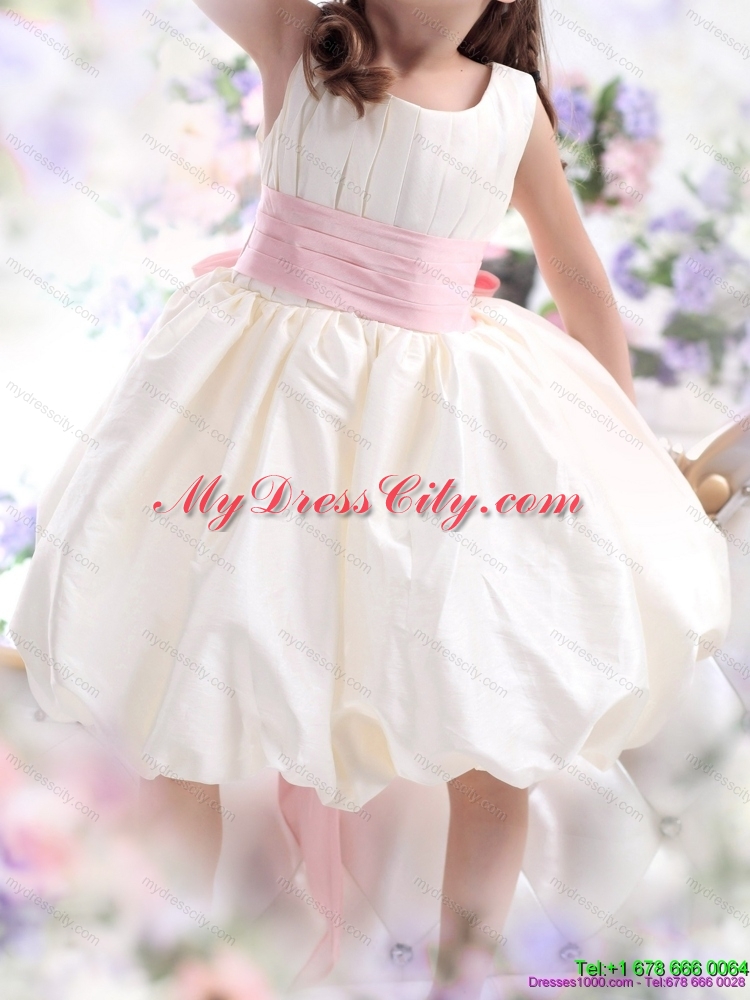 Perfect White Scoop 2015 Girls Party Dresses with Light Pink Sash