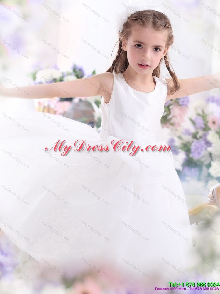 Popular Scoop White Bownot A Line Girls Party Dresses for 2015