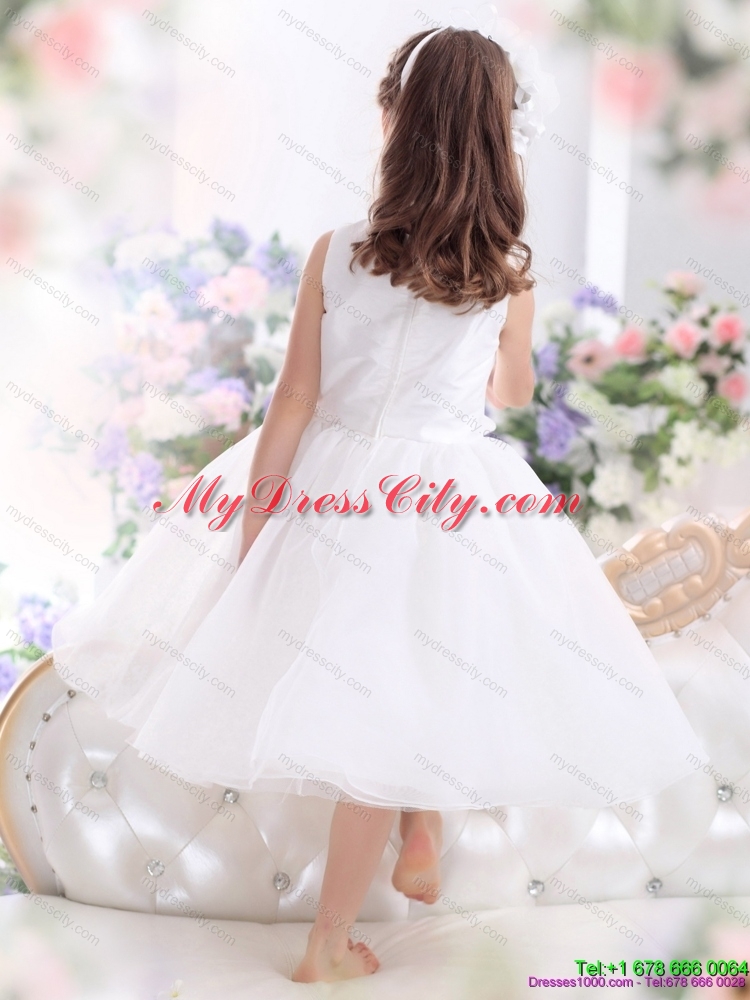 Popular Scoop White Bownot A Line Girls Party Dresses for 2015