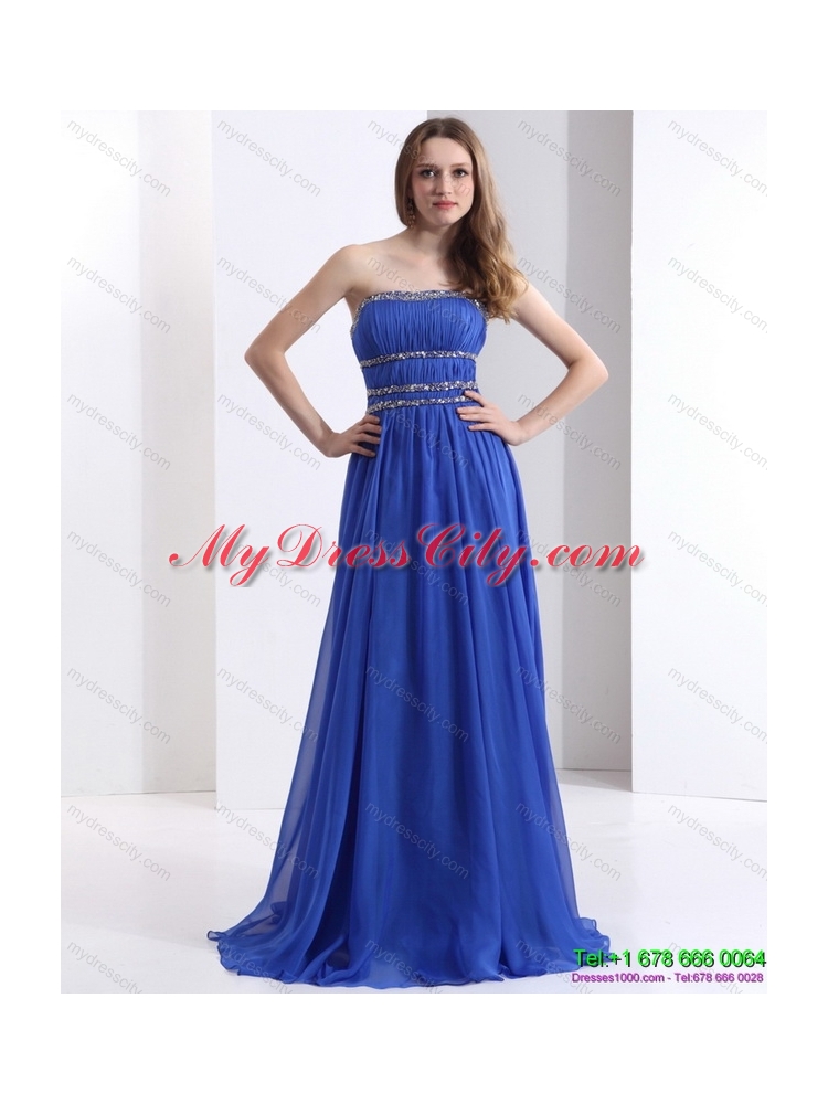 Delicate 2015 Strapless Prom Dress with Ruching and Beading