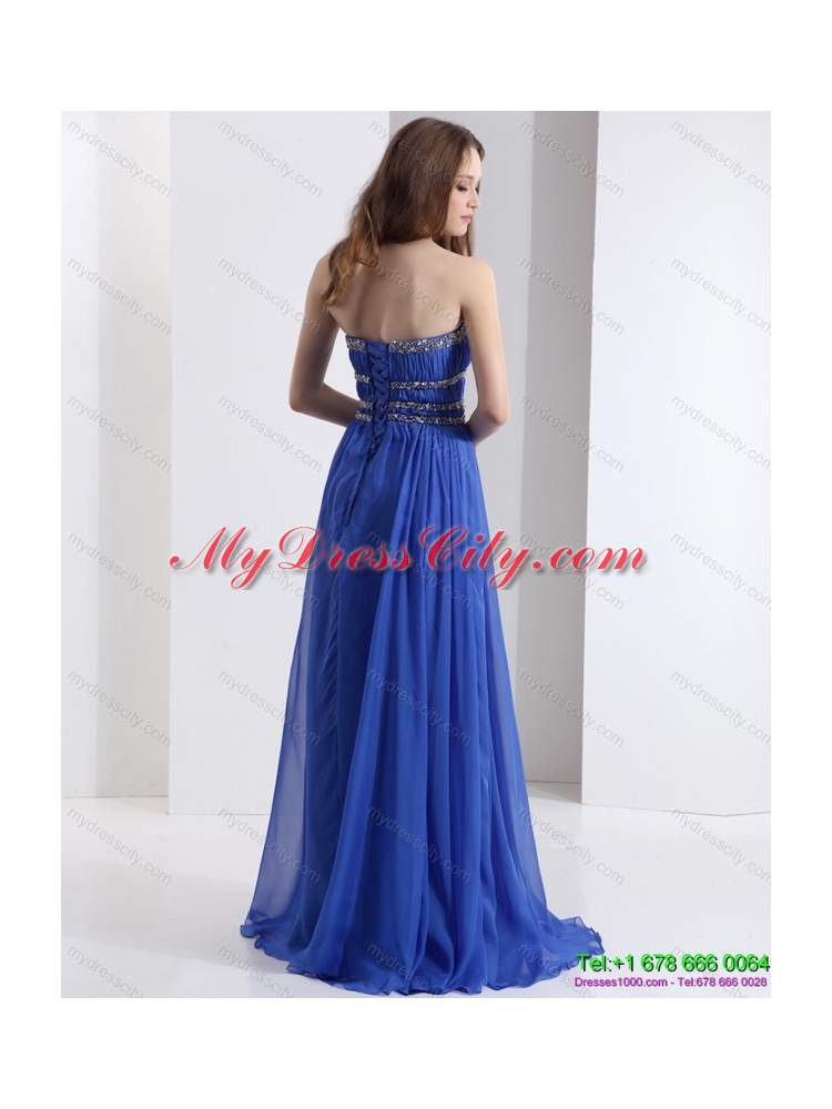 Delicate 2015 Strapless Prom Dress with Ruching and Beading