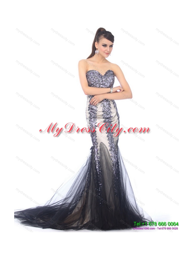 Elegant 2015 Sweetheart Mermaid Prom Dress with Beading and Brush Train