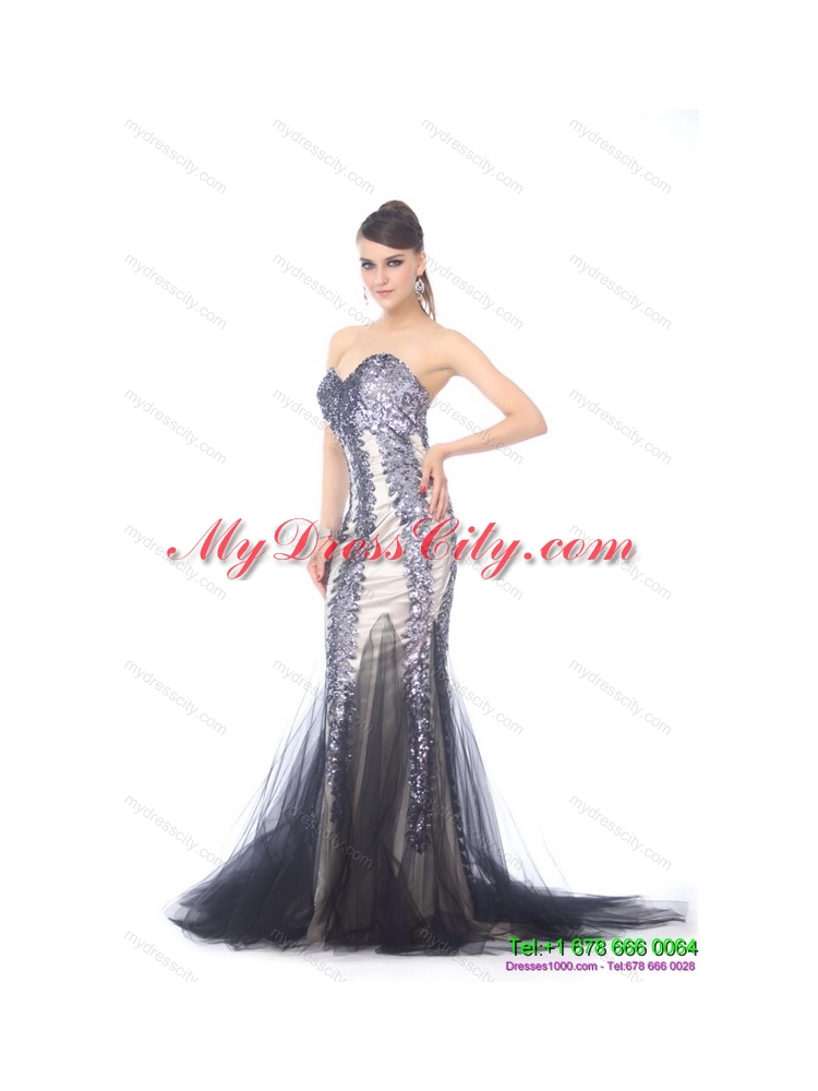 Elegant 2015 Sweetheart Mermaid Prom Dress with Beading and Brush Train