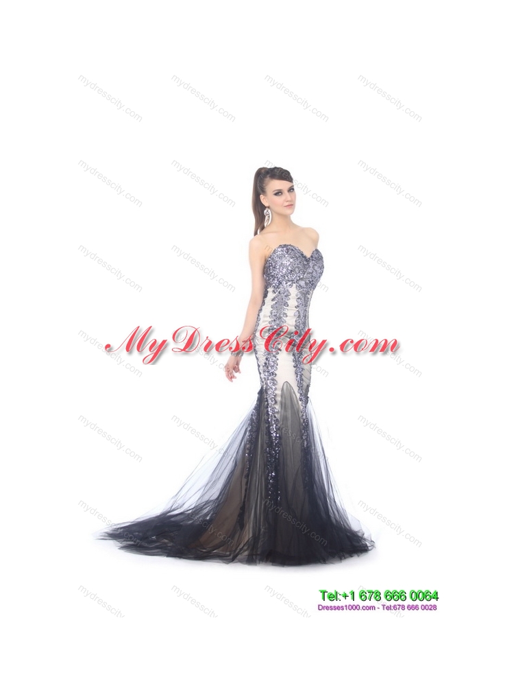 Elegant 2015 Sweetheart Mermaid Prom Dress with Beading and Brush Train