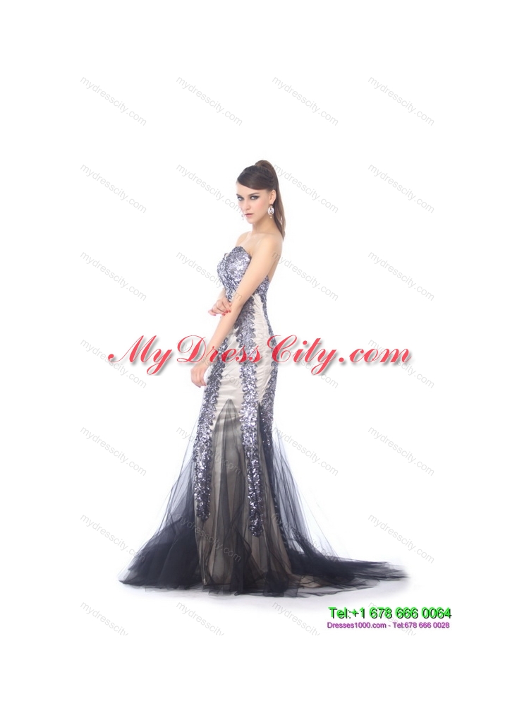 Elegant 2015 Sweetheart Mermaid Prom Dress with Beading and Brush Train