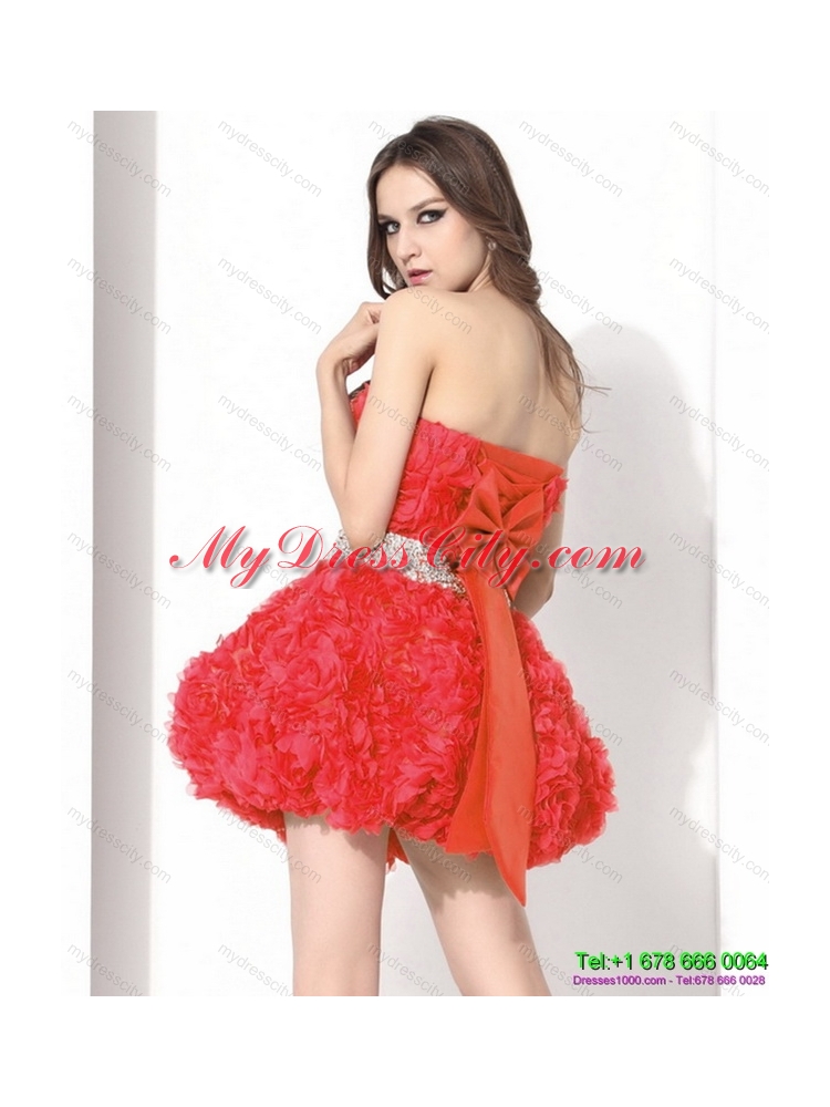 Strapless Short Prom Dresses with Rolling Flowers and Beading