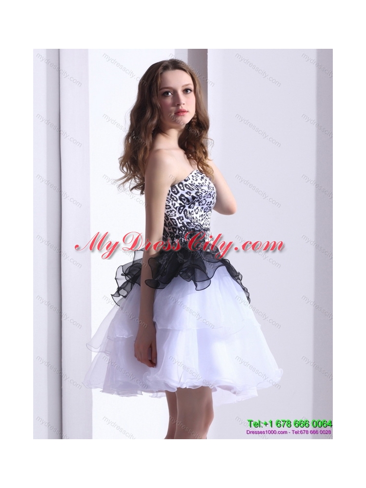 Zebra Printed Sweetheart White Prom Dresses with Ruffled Layers