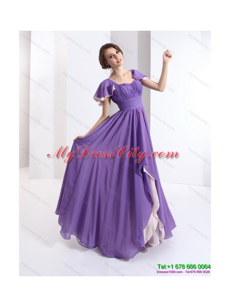 2015 Gorgeous Prom Dress with Ruching and Cap Sleeves