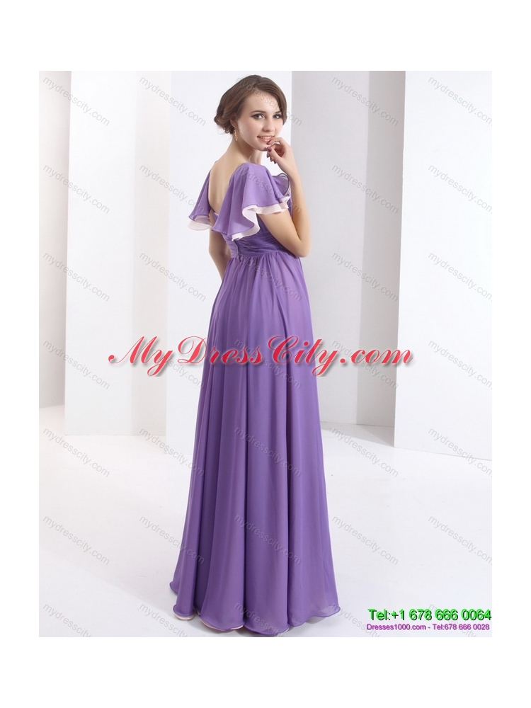 2015 Gorgeous Prom Dress with Ruching and Cap Sleeves