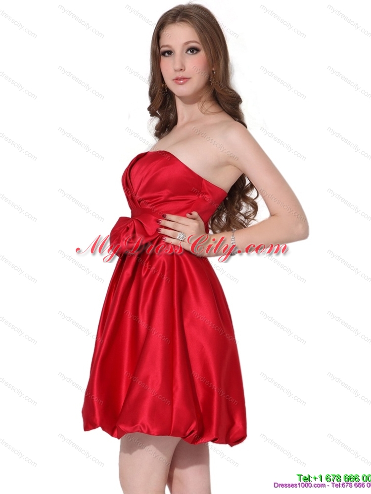 2015 Gorgeous Strapless Bowknot Mini Length Prom Dress in Red