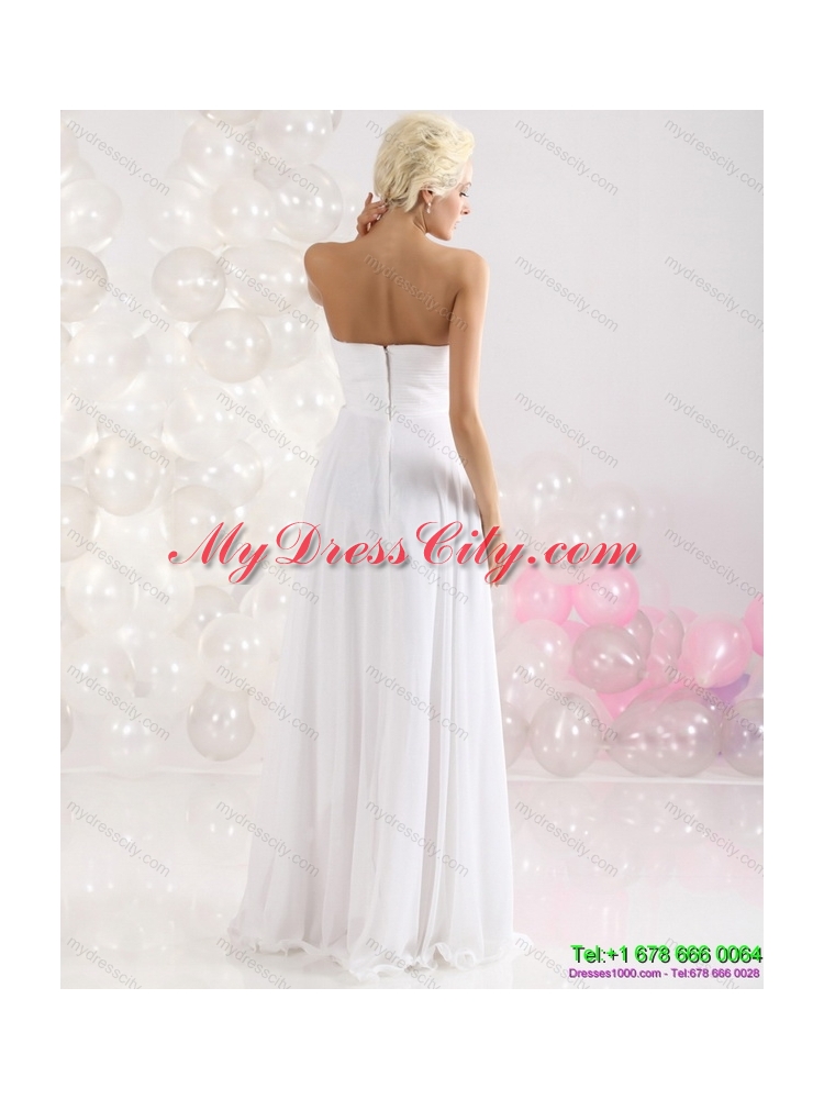 2015 Sophisticated Ruching Floor Length Prom Dress in White