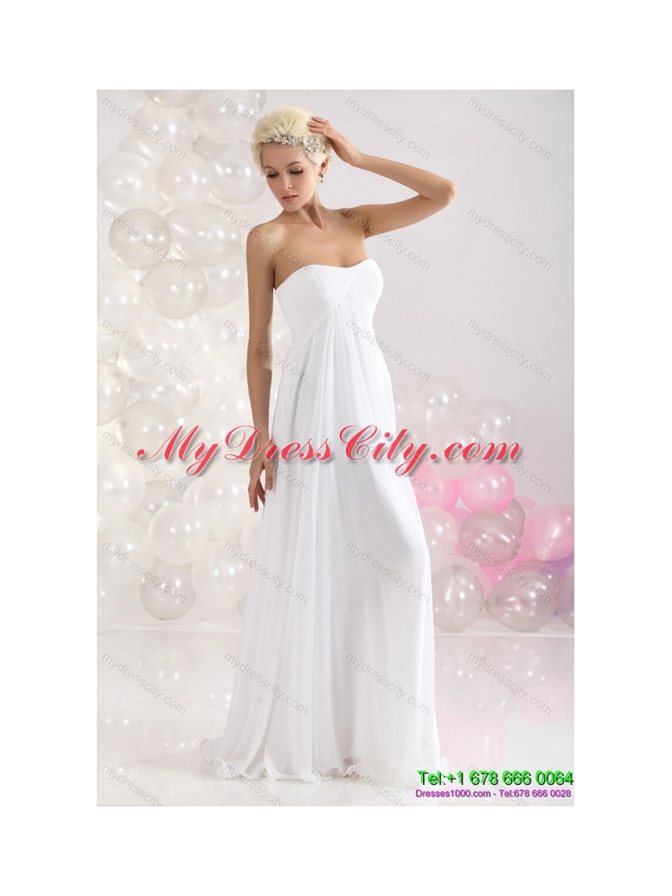 2015 Sophisticated Ruching Floor Length Prom Dress in White