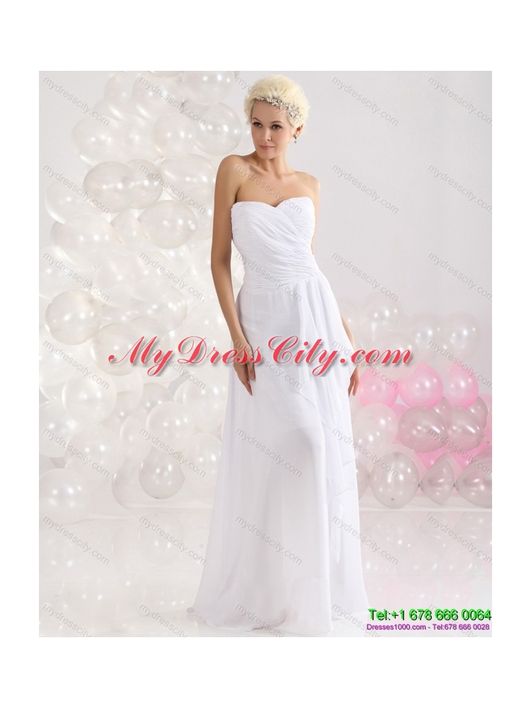 2015 Sophisticated Ruching Floor Length Prom Dress in White