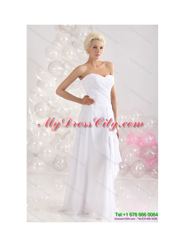 2015 Sophisticated Ruching Floor Length Prom Dress in White