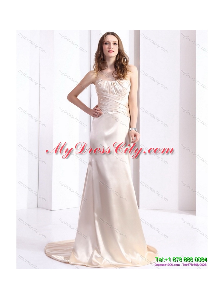 Elegant 2015 Prom Dress with Brush Train and Ruching