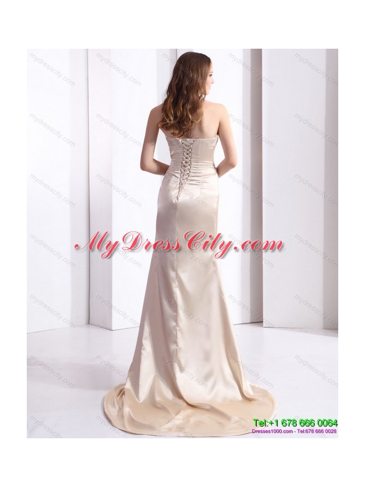 Elegant 2015 Prom Dress with Brush Train and Ruching