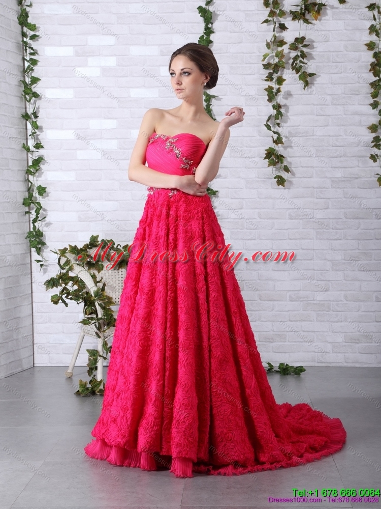 Exclusive Brush Train 2015 Prom Dress with Ruching and Beading