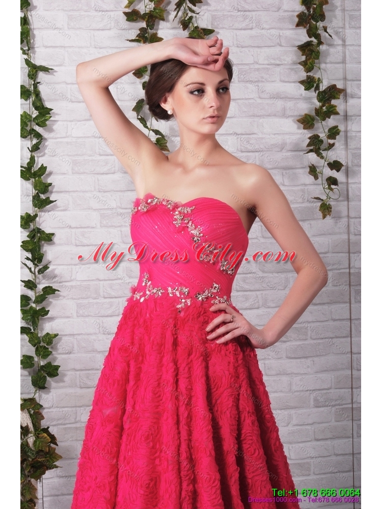 Exclusive Brush Train 2015 Prom Dress with Ruching and Beading