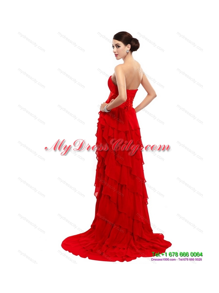 High Low Ruffled Layers Beading Red Prom Dresses for 2015