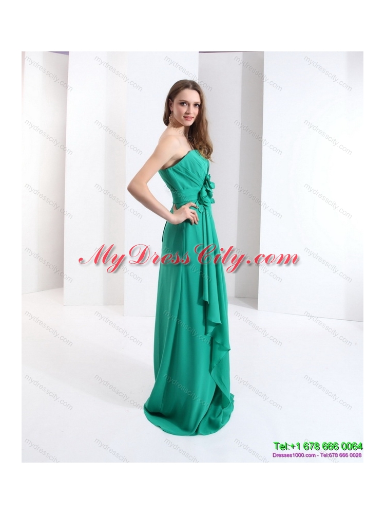 2015 Designer Strapless Prom Dress with Hand Made Flowers and Ruching