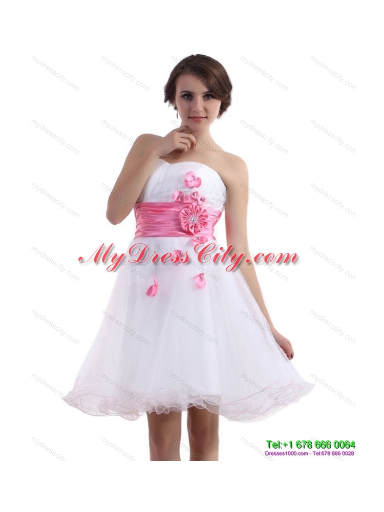 2015 Designer Sweetheart White Prom Dress with Hand Made Flowers