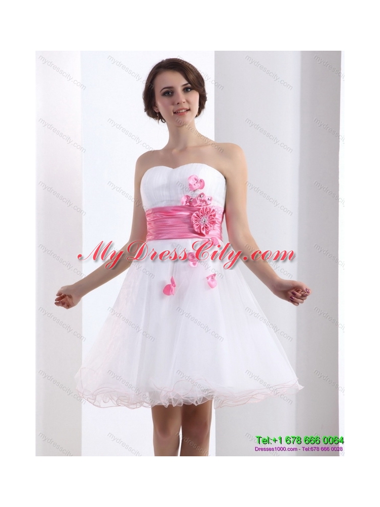 2015 Designer Sweetheart White Prom Dress with Hand Made Flowers