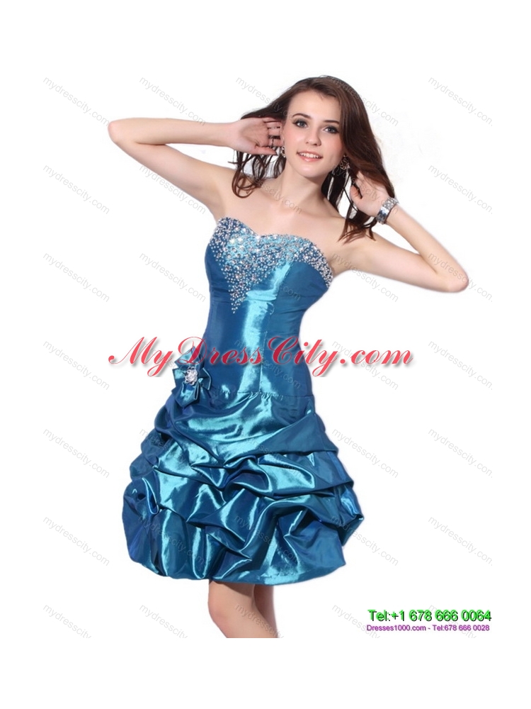 Beading Strapless Prom Dresses with Pick Ups and Hand Made Flower