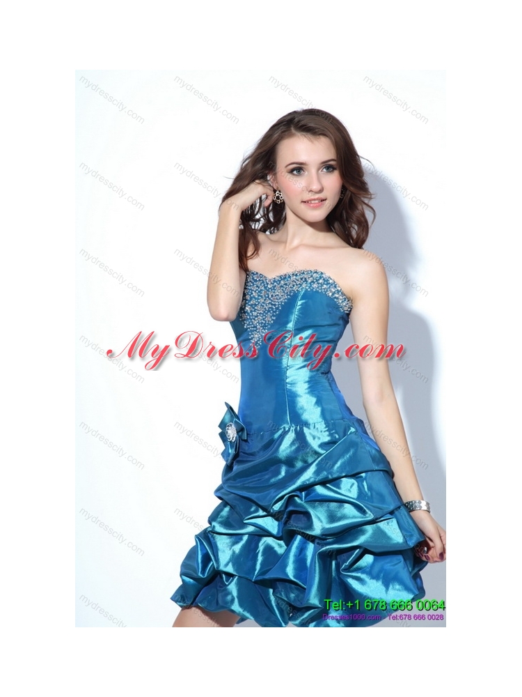 Beading Strapless Prom Dresses with Pick Ups and Hand Made Flower