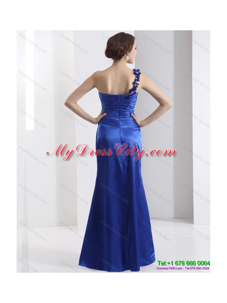 Designer One Shoulder 2015 Prom Dress with Ruching and Beading