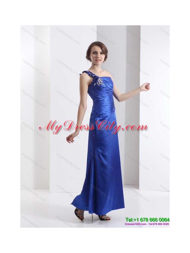 Designer One Shoulder 2015 Prom Dress with Ruching and Beading