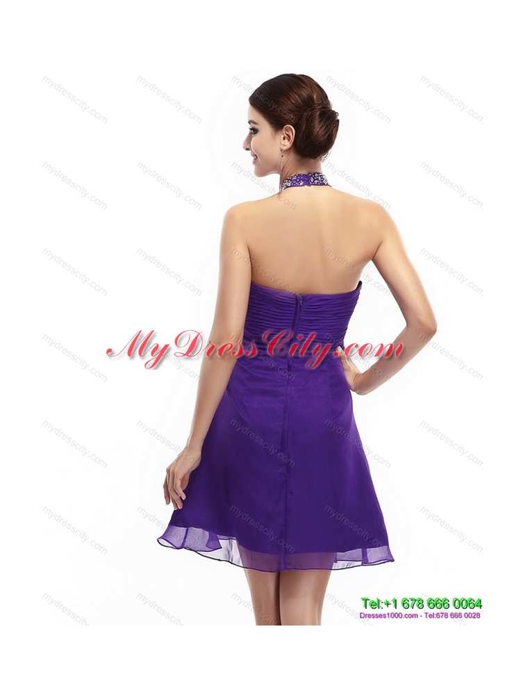 Designer Purple Beading Halter Top 2015 Prom Dresses with Ruching