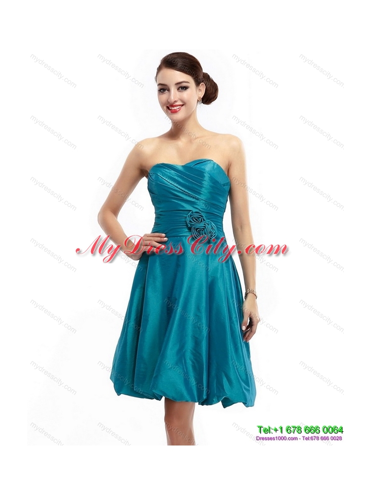 Designer Ruching Sweetheart Prom Dresses with Hand Made Flowers