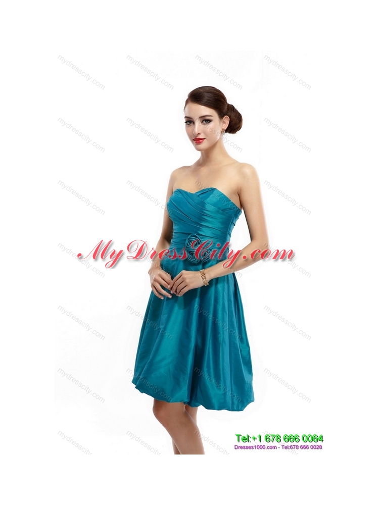 Designer Ruching Sweetheart Prom Dresses with Hand Made Flowers