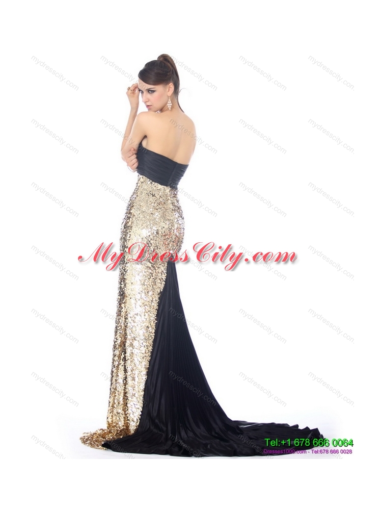 Luxurious Brush Train 2015 Prom Dress with Ruching and Sequins