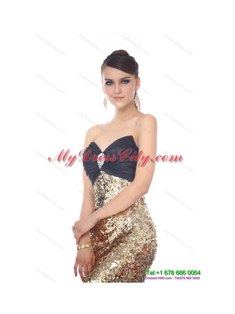 Luxurious Brush Train 2015 Prom Dress with Ruching and Sequins